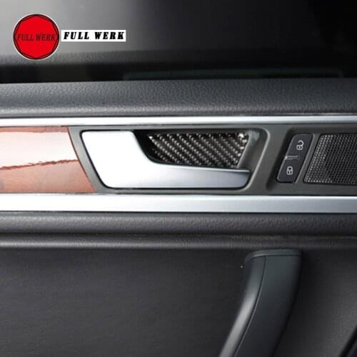 1 Set Car Styling Interior Door Handle Bowl Sticker Decoration Cover Trim for Touareg 2011-2018 Epoxy Carbon Fiber SS Decor