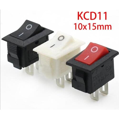 10PCS Push Button Switch 10x15mm SPST 2Pin 3pin 3A 250V KCD11 On / Off Boat Rocker Switch 10MM * 15MM Black Red & White