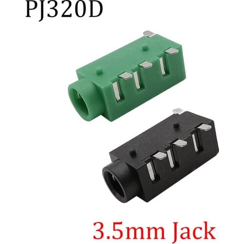 10Pcs/Lot PJ-320D 3.5mm Jack Audio Connector PJ-320D 4Pin SMD Female Socket Headphone Plug Audio Video MP3 Adapter Black & Green
