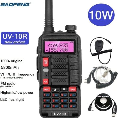 10W Walkie Talkie USB Charge BAOFENG UV-10R Ham Radio Stations VHF UHF Portable Radio for Hunting Updated UV-5R Transceiver 2021