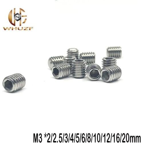 100pcs Thread Grub Flat Point Hexagon Socket Set Screws DIN913 M3 *3/4/5/6/8/10/12/16/20mm sus304 Headless Screw