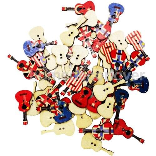 100 Pieces Mixed Wood Guitar Button Vintage 2 Hole Painting for Sewing