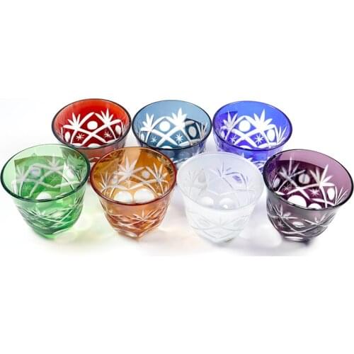Hand Cut Colored Glasses Sake Glass Cup Blue Handcraft Glass Set Shot Wine Glass Cup Edo Kiriko
