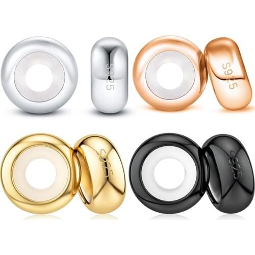 2pcs/Set S925 Silver Round Spacer Beads Rubber Smooth Spacer Stopper Beads For DIY Bracelet Bangle Jewelry Making Charms