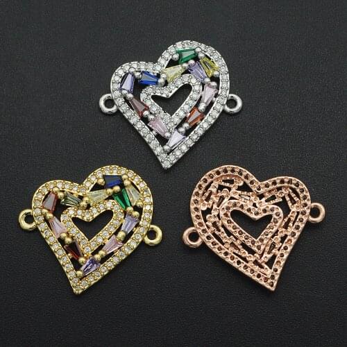 20x21mm 100% CZ Zircon DIY Jewelry Rainbow Heart Connectors Charm Wholesale Bulk Order Discounts Custom Orders Welcome