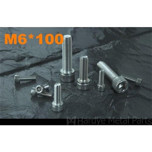 50pcs/lot DIN912 M6*100 Stainless steel hexagon socket cap screw Cup head screw Cylindrical head stripe screw Micro screw