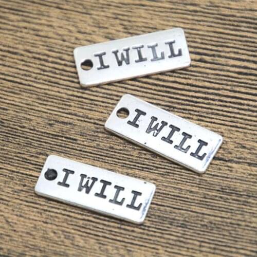 50pcs I WILL Charms Antique Silver Tone 25*11mm Inspirational Accessories Gym Sports Charms For Fitness Jewelry Making