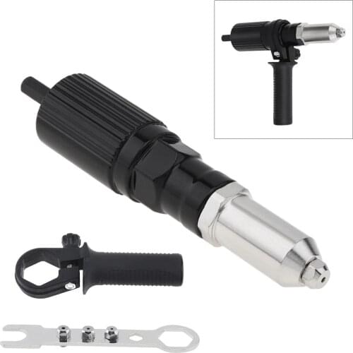 Black Alloy Steel Electric Rivet Gun Drill Adapter Riveting Tool with 2.4mm 3.2mm 4.0mm 4.8mm Rivet Head and Handle Wrench