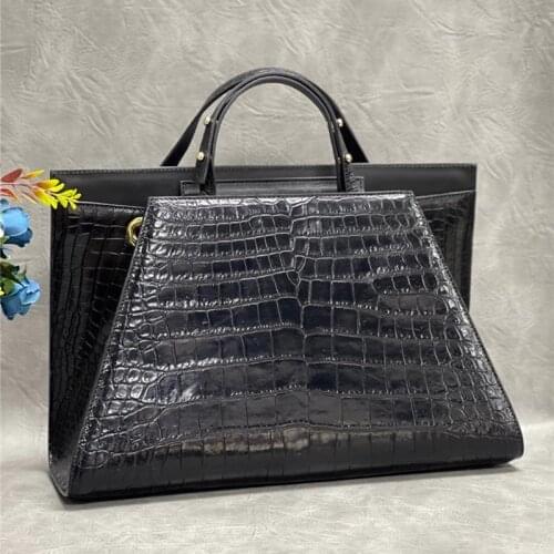 Authentic Exotic Crocodile Belly Skin OL Lady Large Working Purse Female Handbag Genuine Alligator Leather Womens Shoulder Bag