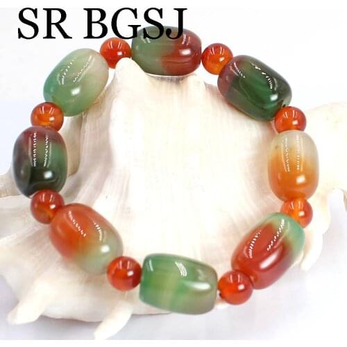 Free Shipping 13x18mm 8mm Peacock Red Agat Gems Natural Stone Stretchy Women Jewelry Bracelet 7"