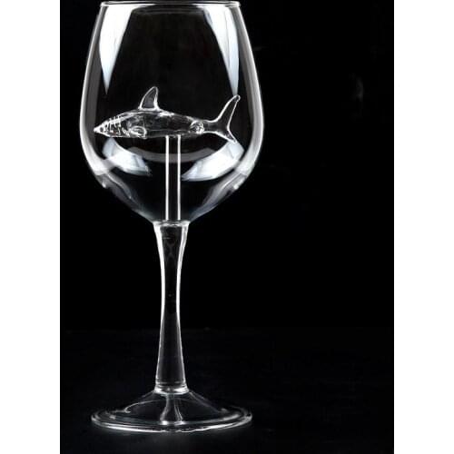 Built-in Shark Wine Glass New Design Goblet Whiskey Glass Dinner Decorate Handmade Crystal For Party Flutes Bar Wine Glass