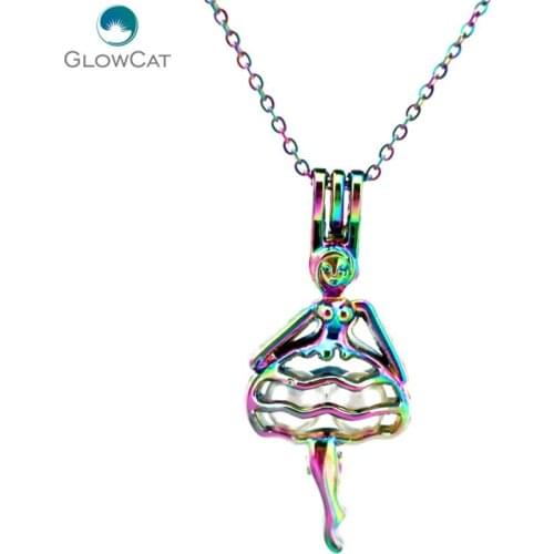 C541 COLORS ballerina maiden bead cage Necklace Pendant Aroma Essential Oil Diffuser Locket Necklace