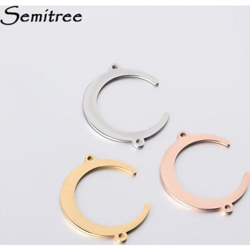 Semitree 5pcs Stainless Steel Moon Bracelet Connectors Necklace Gold Charms Pendants for Jewelry Making DIY Handmade Accessories