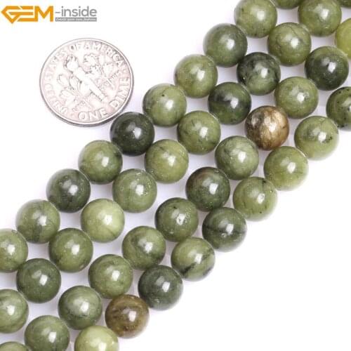 Gem-inside 8-10mm Natural Round Precious Green Canada Jades Stone Beads for Jewelry Making DIY Jewellery Valentine Gift