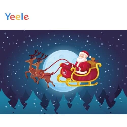 Christmas Cartoons Santa Elk Moon Forest Snow Home Decor Backdrop Photography Custom Photographic Background For Photo Studio