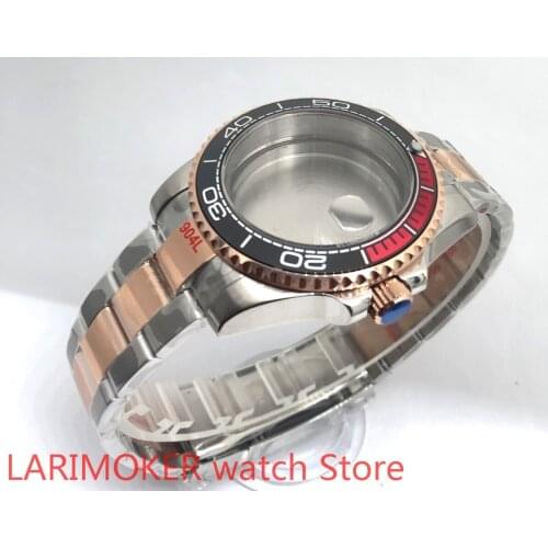 Sealed back cover 904L stainless steel rose gold strap bracelet with 40mm sapphire glass ETA NH36 MH35 case black red bezel