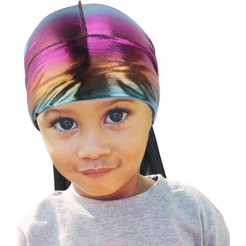 Parent Child Extra Long Tail Du-Rag Laser Breathable Bandanas Turban hat Wigs Doo Durags Headwear Headband Hair Accessories