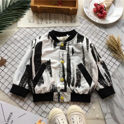 Tonytaobaby Spring New Boys and Girls Baseball Collar Personality Pattern Cotton Jacket Coat