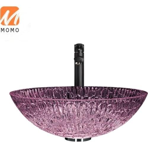 Bathroom Good Accessories Round Tempered Lavender Arts Glass Bathroom Sink