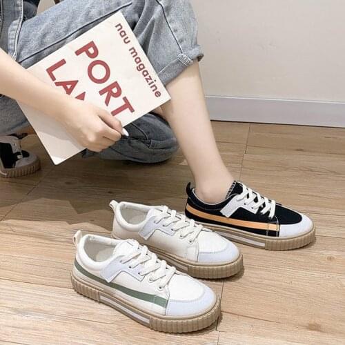 New Female Flat Shoes Womens Round Toe Lace Up Shoes Women Vulcanized Ladies Canvas Casual Footwear
