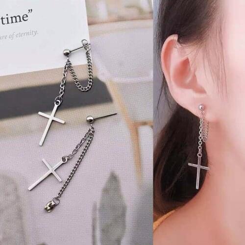 Classic Solid Color Metal Cross Tassel Pendant Drop Earrings for Women Girls Teens Christian Earrings 2021 Trend New Arrival