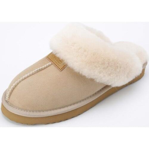 Classic women real sheepskin leather wool fur lined winter slippers home shoes baboon in house high quality 35-44