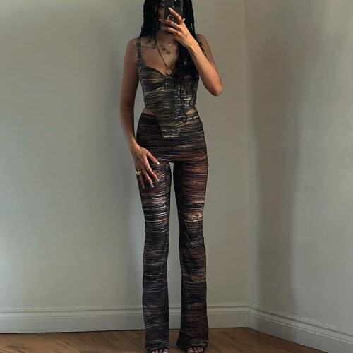 Adogirl Two Piece Sets Women Outfits Summer Tracksuit Sexy Crop Tops+Flare Pants Matching Sets Female Casual Streetwear 2021