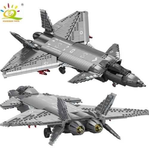 HUIQIBAO 1001PCS J-20 Attack Fighter Building BlockS Military Army City Weapon Plane Airplane Model Bricks Children Toys For Boy