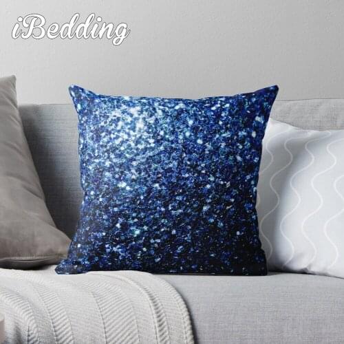 Beautiful Dark Blue Glitter Sparkles Throw Pillow Cushion Cover Polyester Throw Pillows Case On Sofa Home Decor