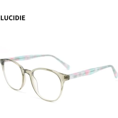 LUCIDIE Round Transparent Women Glasses Frames Female Acetate Eyeglasses Vintage Optical Myopia Eyeglasses Frames Ladies Eyewear