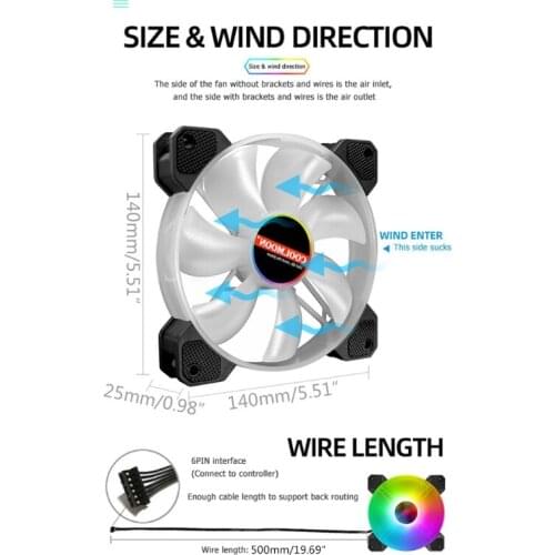 2021 New COOLMOON Yuhuan 140mm Cooling Fan Mute RGB 6Pin Lighting Quiet Desktop Computer Accessories