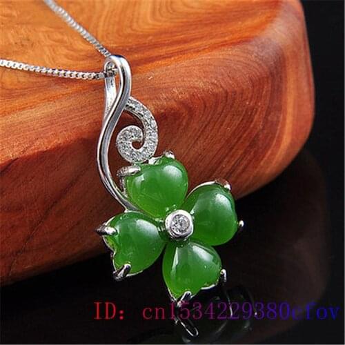 Jade Clover Pendant Agate 925 Silver Amulet Necklace Women Gemstone Fashion Jewelry Chinese Gifts Chalcedony Charm Natural