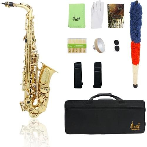 M MBAT Eb Alto Saxophone Brass Gold Lacquer E Flat Sax Woodwind Musical Instrument With Case Gloves Cleaning Cloth Accessories