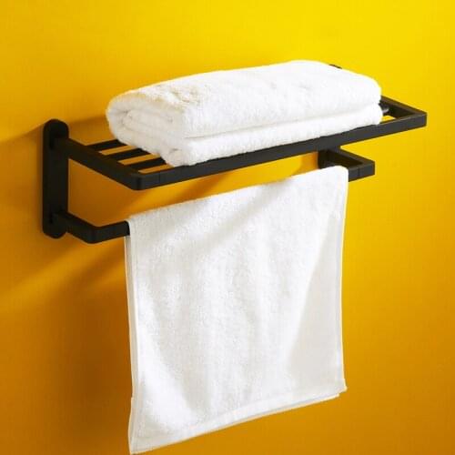 Vidric Matte Black Towel holder Towel Rack Wall Mounted Towel Shelf Bathroom Accessories Square simple design