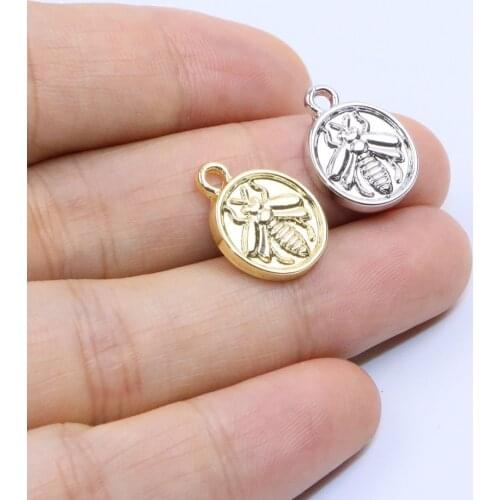 Eruifa 20pcs 12mm Popular Bee Coin Zinc Alloy Jewelry DIY Charms Pendant Women Girl Necklace, Earring Bracelet 2 Colors