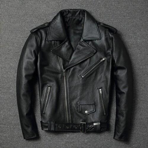 Leather Jacket Men 100% Real Cow Leather for Men Slim No Short Jacket Style of Vintage 2020 Spring New Coats Moto & Biker Full
