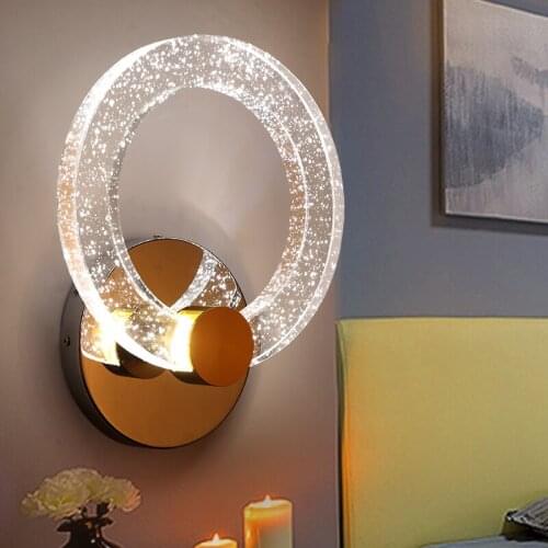 Ring crystal LED wall lamps bedroom bed simple modern creative personality entrance corridor living room wall lights FG143
