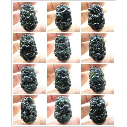 Natural stone Quartz crystal Chinese hand-carved statue of Zodiac signs amulet pendant for diy jewelry making Necklace