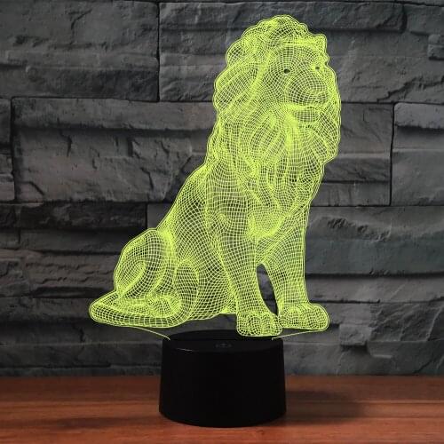 3D Night Lights Lion Animal 7 Colors Remote Touch Switch USB Table Desk Lamp for Home Bar Decoration Kids Gift
