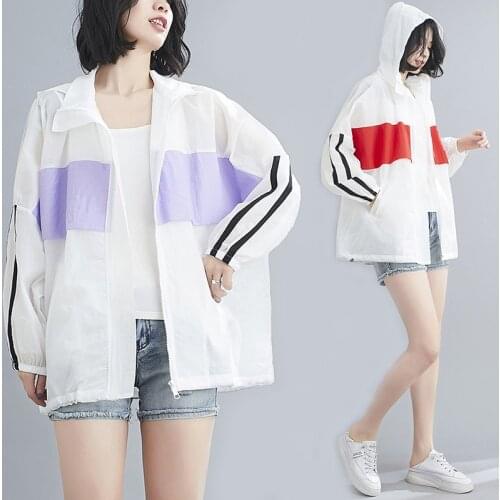 New Women Plus Size Sun Protection Clothing Fashion Hooded Color Matching Air-conditioning Shirts Summer Sun Protection Clothing