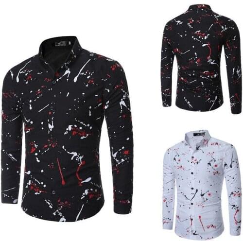 2018 New Stylish Mens Shirlts Long Sleeve Printed Slim Fits Shirts Fashion Casual Dress Shirt Outwear