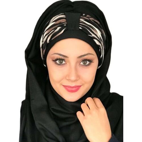 Yeni Moda Hijab Müslüman Başörtüsü İslami Türban Şapka Fular Hazır Şal Koton Kahve Siyah Leopar Tek Biritli