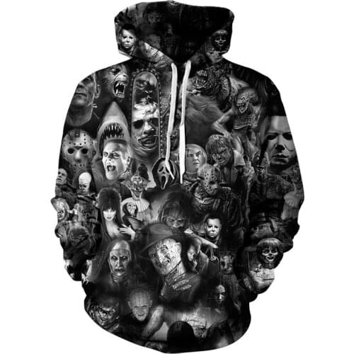 New Unisex Tops Fashion Creative Horror Skull Print Casual Women Men Long Sleeve 3D Hoodies Pocket Hip Hop Pullovers Plus Size