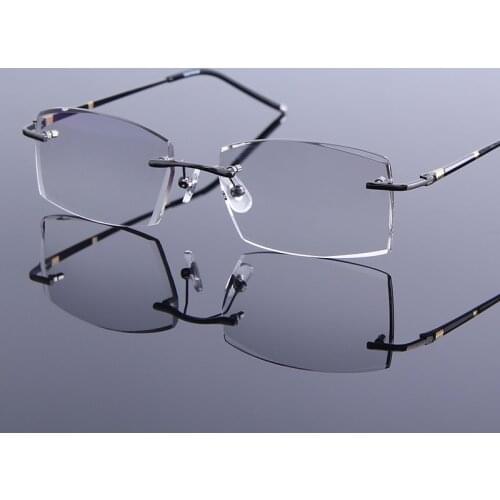 Rimless Reading Glasses Men Brand Designer Gray Resin Lens Comfortable Lightweight Eyeglasses For Presbyopia Anti Fatigue Male