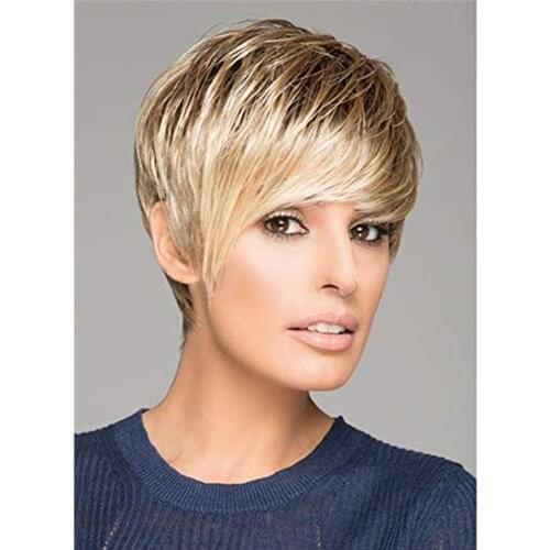 Wig for Women Short Straight Synthetic Hair Natural Light Gold Wigs High Temperature Fiber Wigs Daily Use