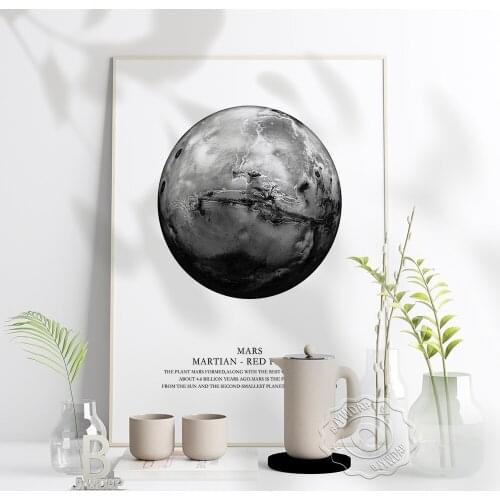 Mars Planet Black White Poster Wall Art Canvas Painting Scientist Modern Space Stars Nordic Poster Boys Home Kids Room Decor