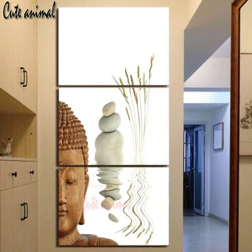 Diy 5d Diamond Painting 3Panels Buddha Zen stones painting rhinestone mosaic diamond full square round cross stitch handmade