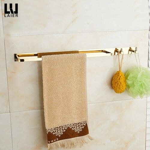 All copper gold non-perforated towel rack single rod coat hook rack bathroom towel bar rack gold toilet bathroom accessories