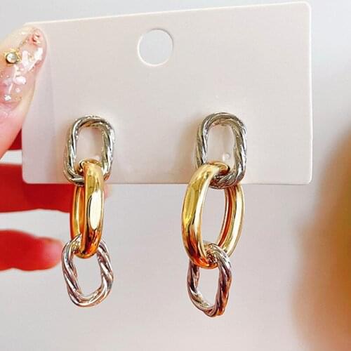 Exaggerated Retro Metal Chain Design Drop Earrings 2021 Women Gold Crystal Punk Dangle Earrings Personalized Fashion Jewelry