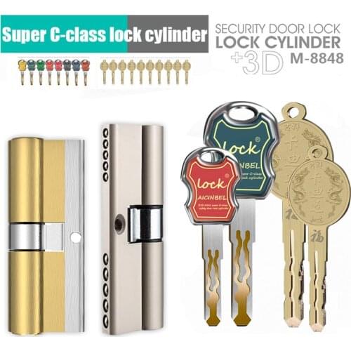 Anti-theft Door Lock C Grade Copper Locking Cylinder Security Lock Core Cylinders Key 65mm-110mm Door Cylinder Lock with 8 keys